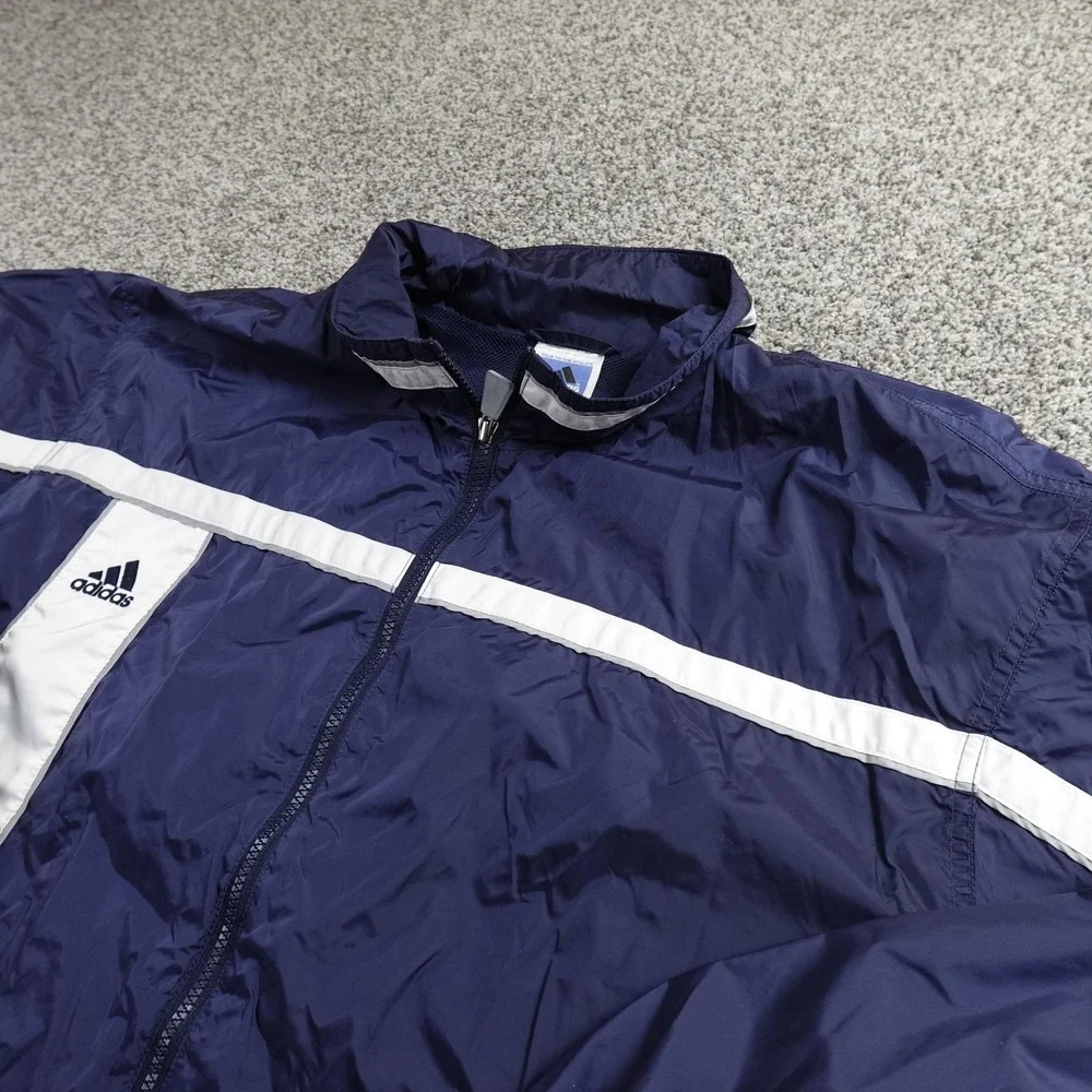 VTG Adidas Jacket Mens‎ 2XL Blue White Full Zip Windbreaker Track Coat 90s Y2K